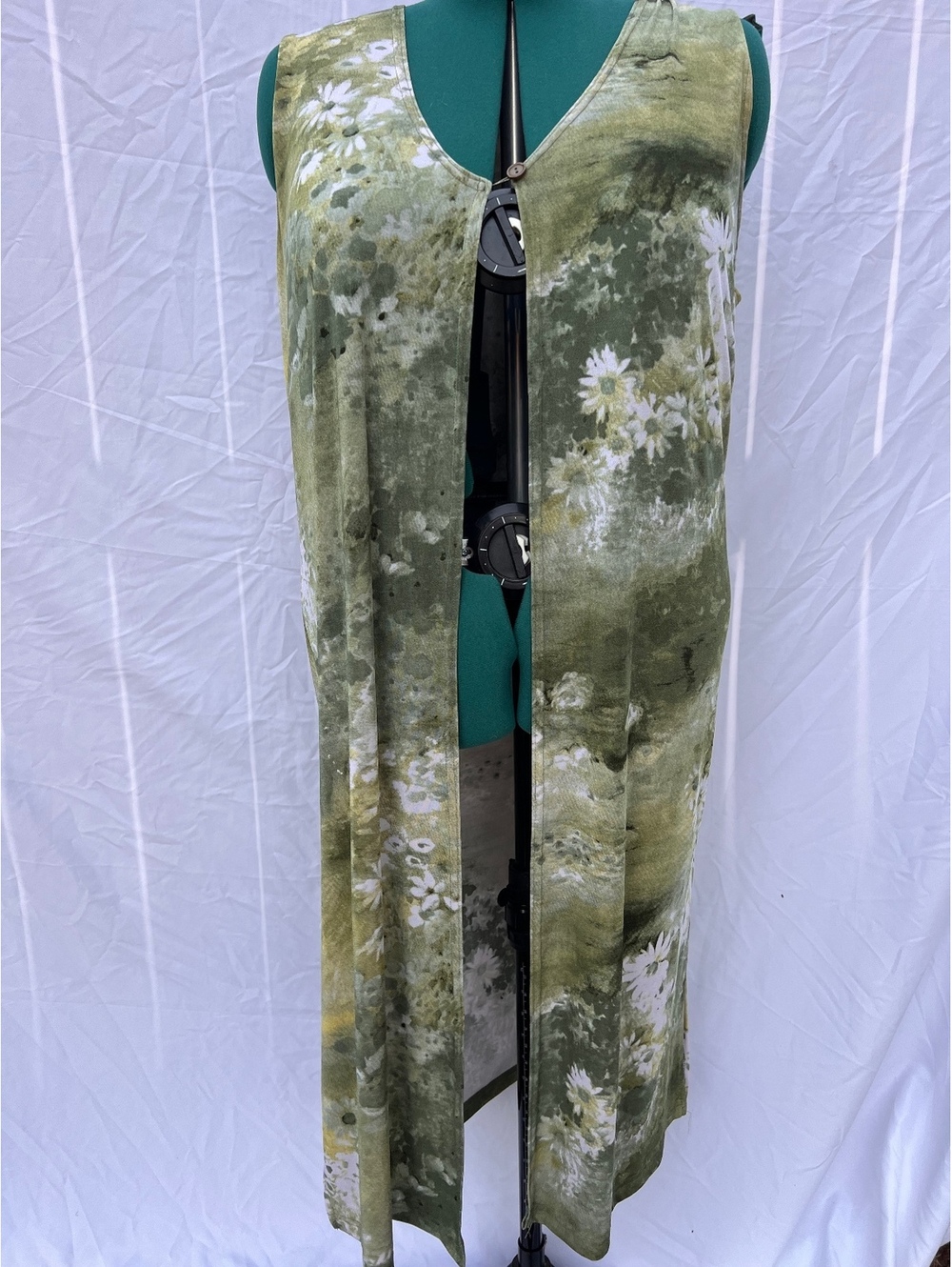 Vintage Carolyn Strauss Long Duster Vest Floral Watercolor Lagenlook Boho